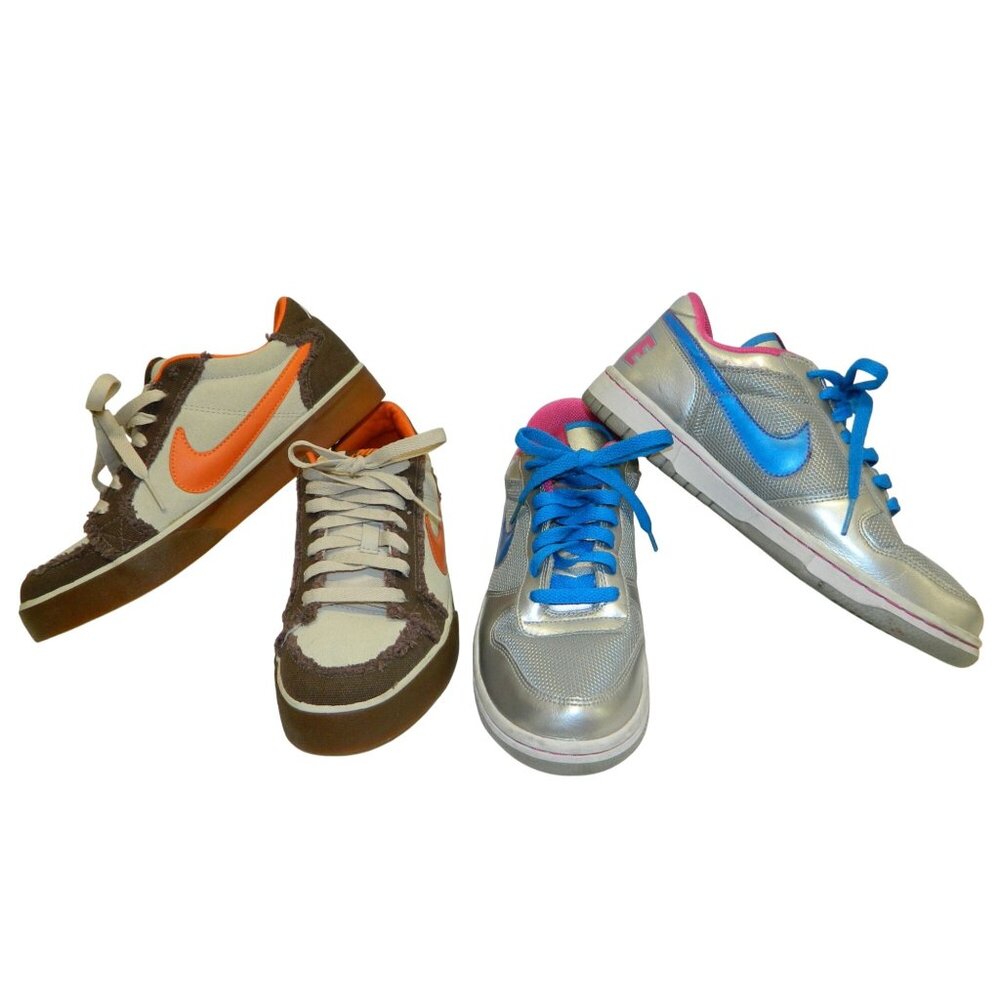 Nike Women's Size 8 Sneakers Dunk Low Frayed Brown Orange & Silver Metallic Pink